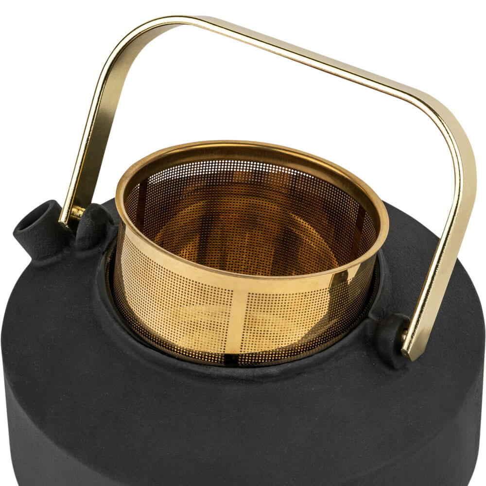 Bredemeijer Teekanne Gusseisen Shangdong schwarz matt Edelstahlfilter goldfarben