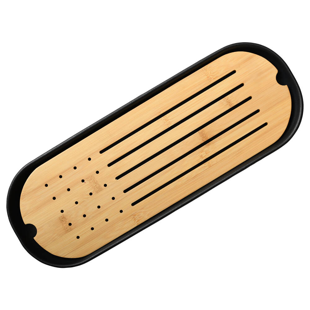 Länglicher Teetisch aus Steinzeug mit Bambusplatte – 40x15x3 cm, ideal für traditionelle Teezeremonien#teetisch_rechteckig