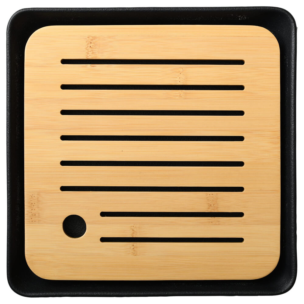 Quadratischer Teetisch aus Steinzeug mit Bambusplatte – 22x22x3 cm, geeignet für Gong Fu Cha#teetisch_quadratisch