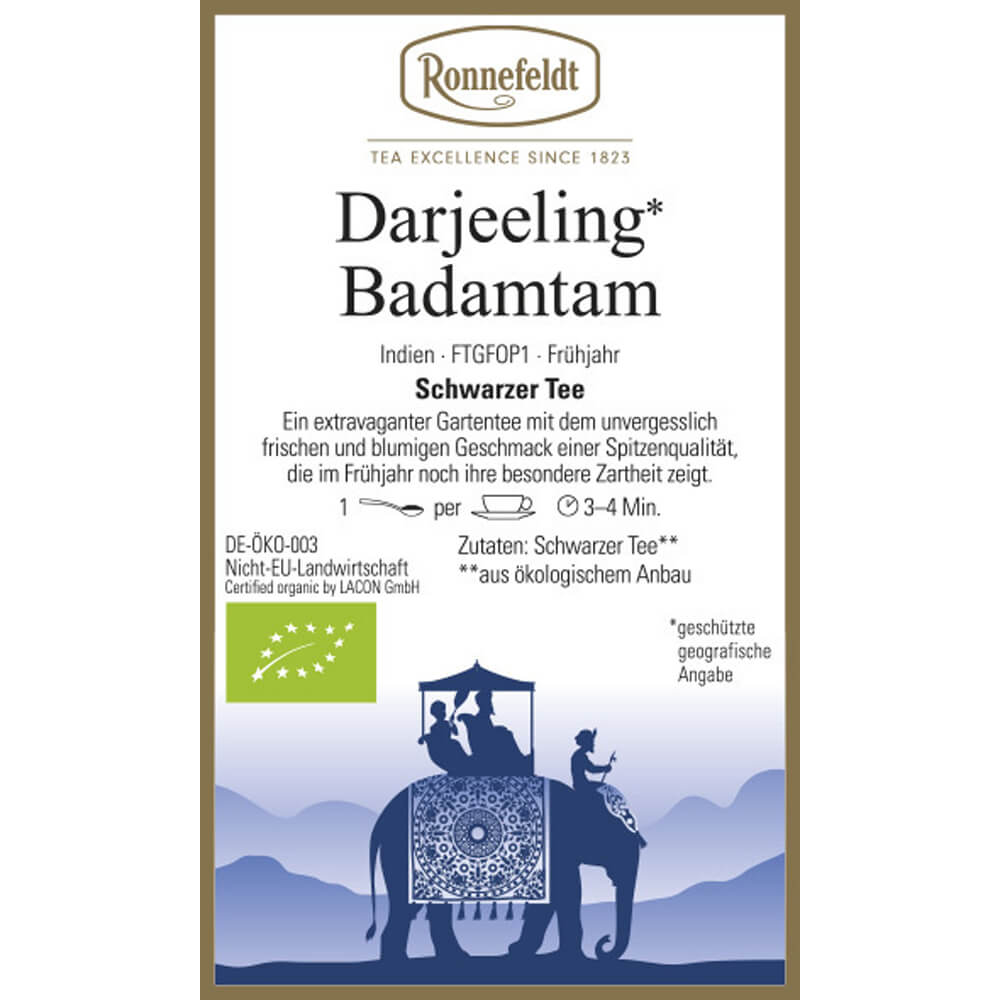 Ronnefeldt Darjeeling Badamtam bio Etikett