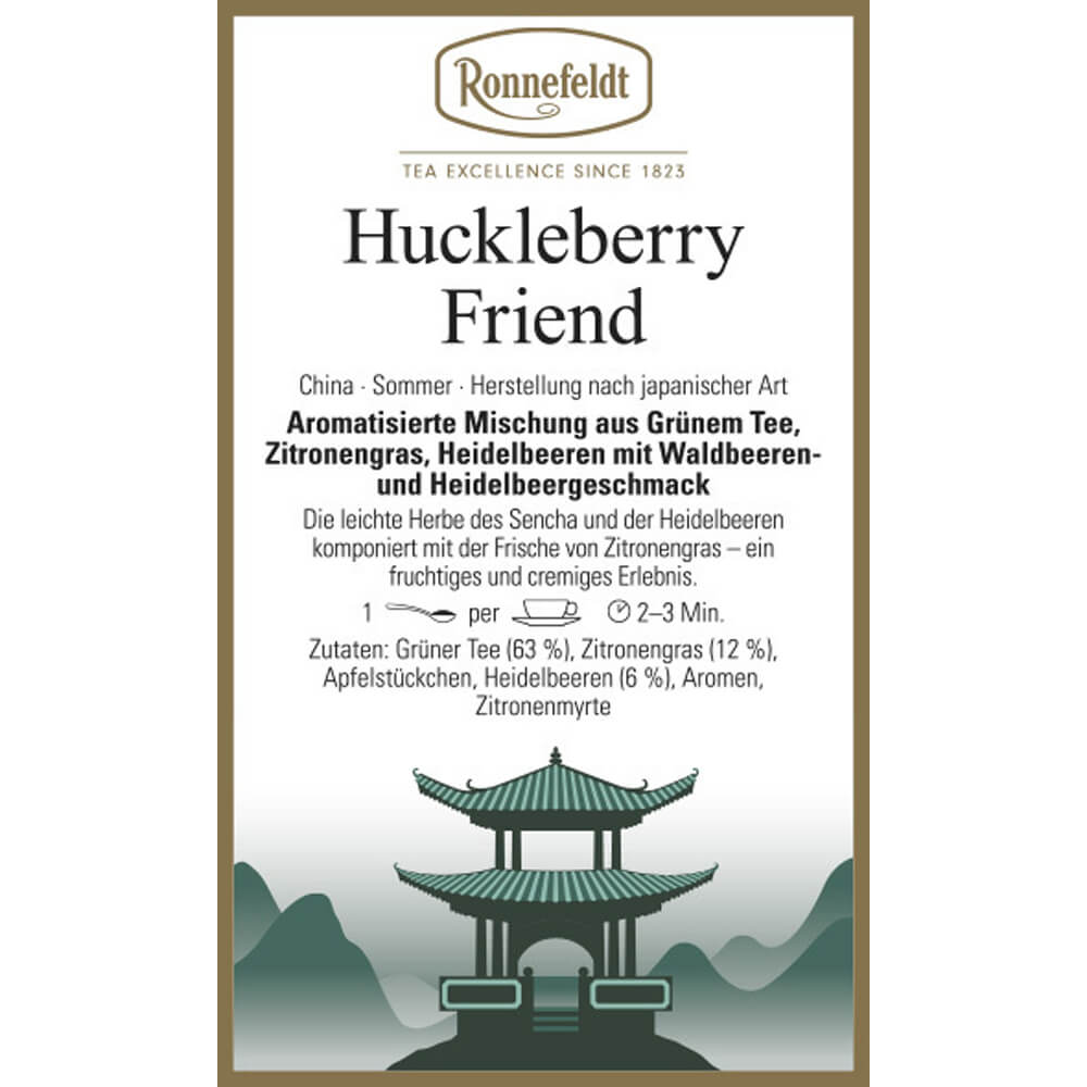 Ronnefeldt Grüntee Huckleberry Friend Etikett