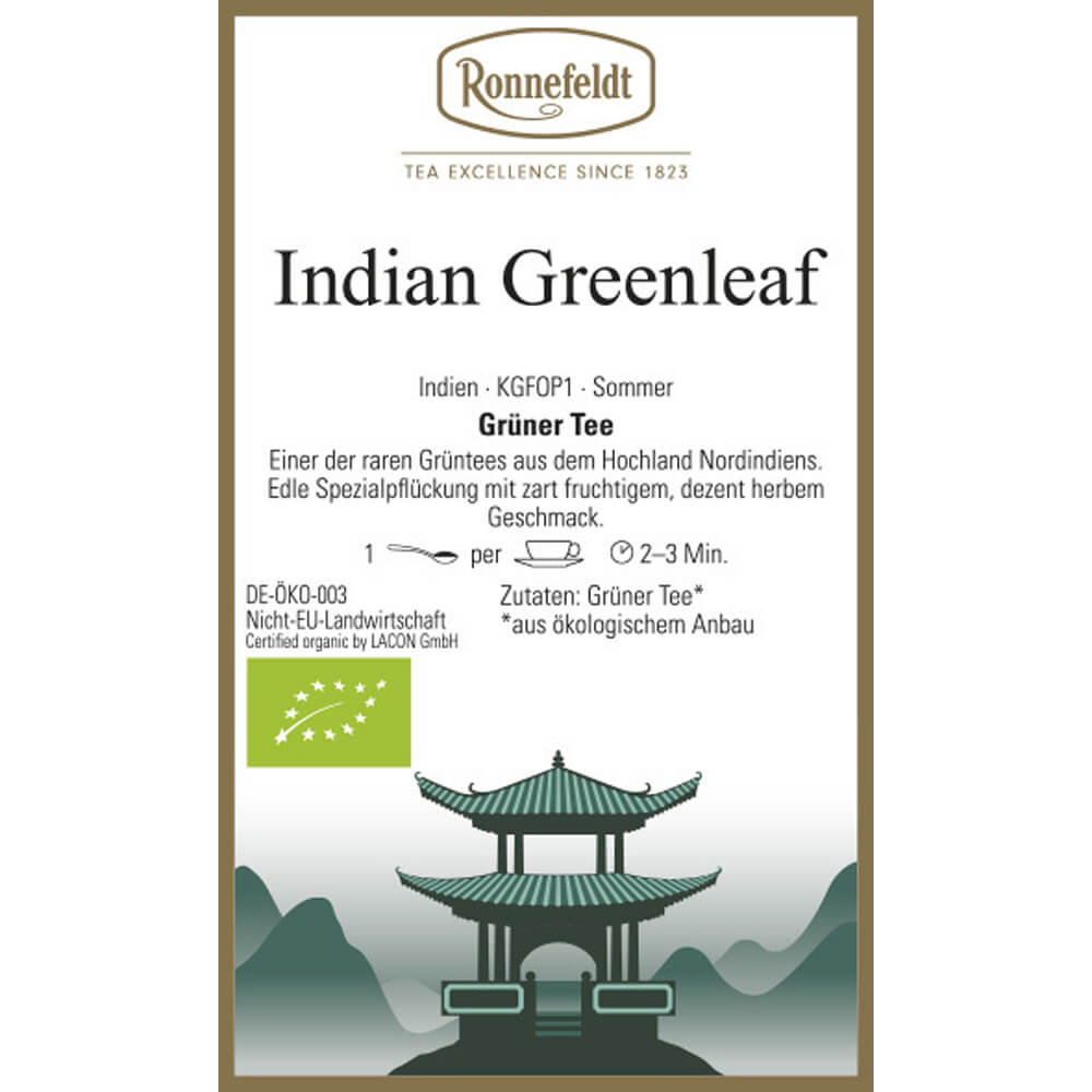 Grüner Tee Indian Greenleaf bio Etikett