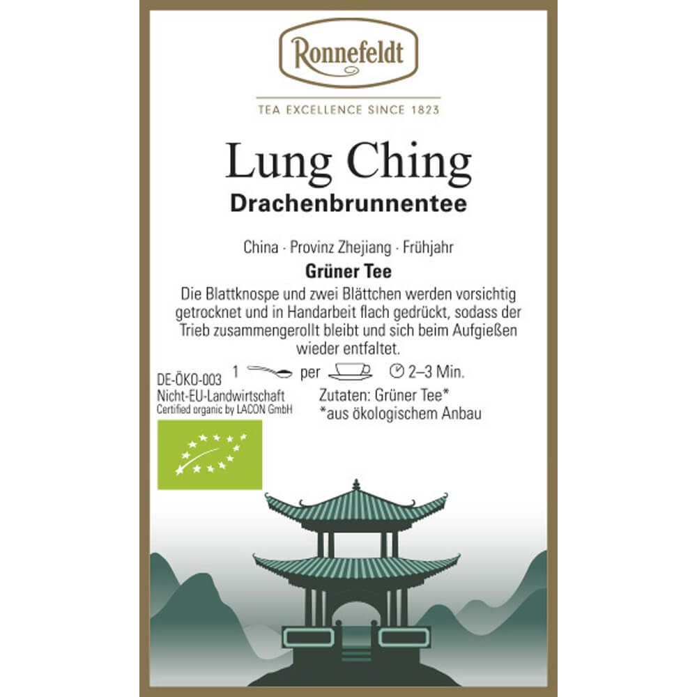 Ronnefeldt Grüntee Lung Ching bio Etikett