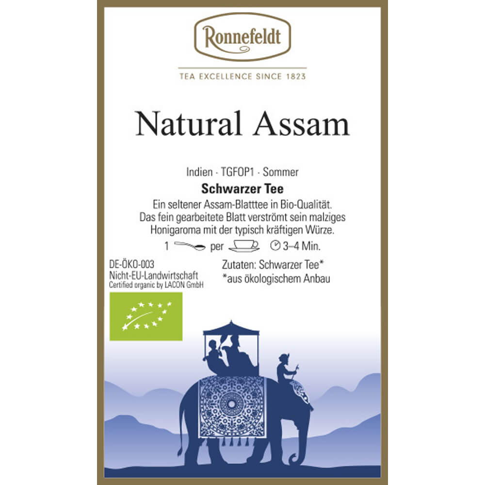 Ronnefeldt Schwarztee Natural Assam bio Etikett