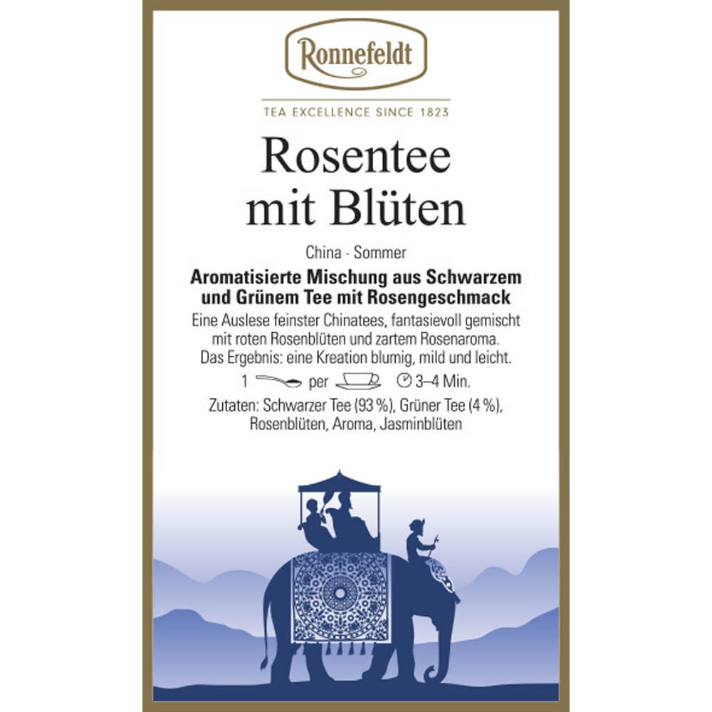 Ronnefeldt Rosentee mit Blüten Etikett
