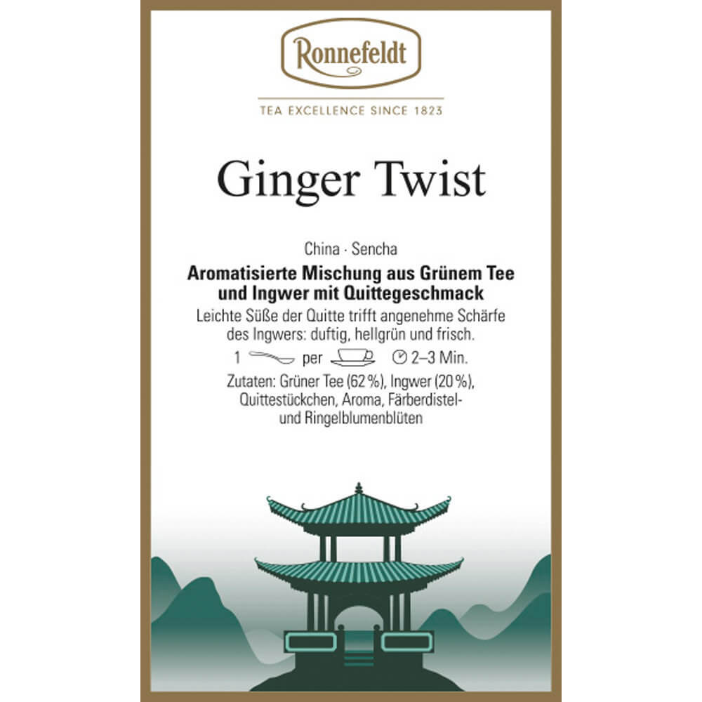 Ronnefeldt Grüntee Ginger Twist Etikett