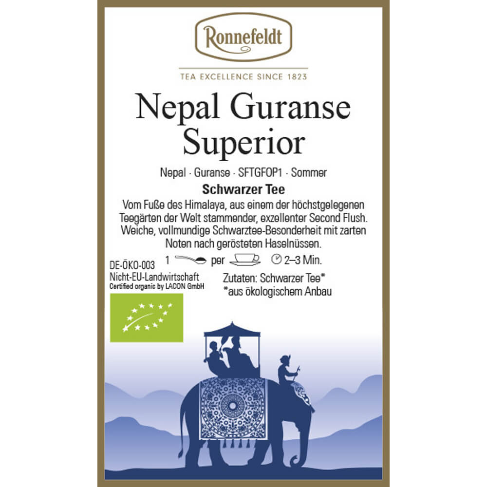 Schwarztee Nepal Guranse Superior bio Etikett