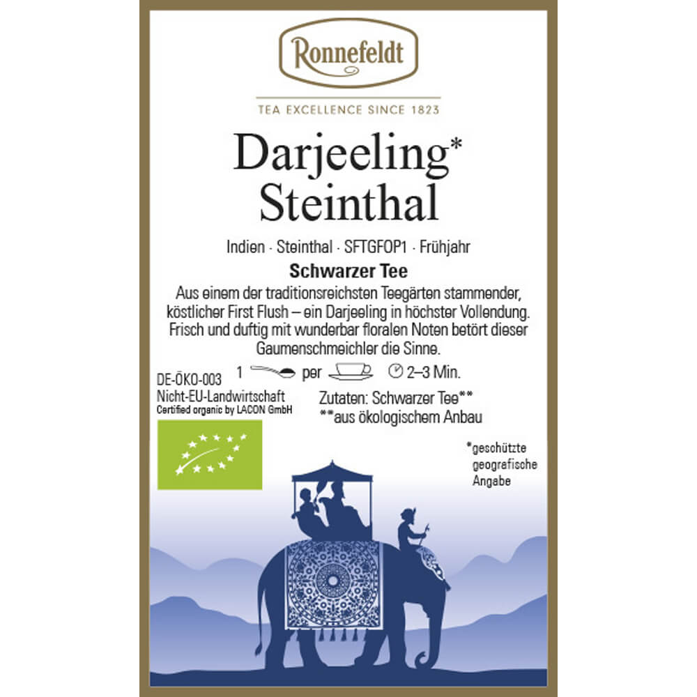 Ronnefeldt Darjeeling First Flush Steinthal bio Etikett