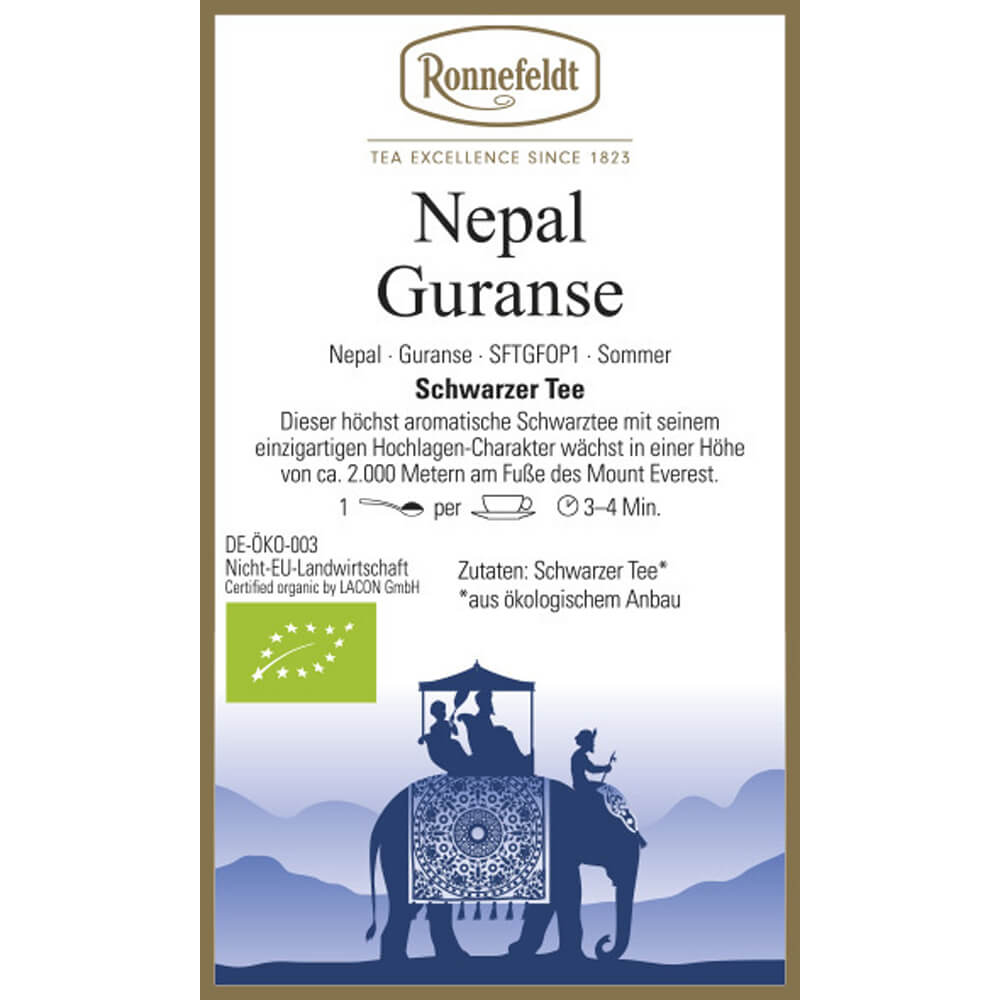 Ronnefeldt Schwarztee Nepal Guranse bio Etikett