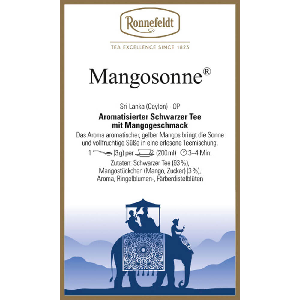 Ronnefeldt Schwarzer Tee Mangosonne Etikett neu