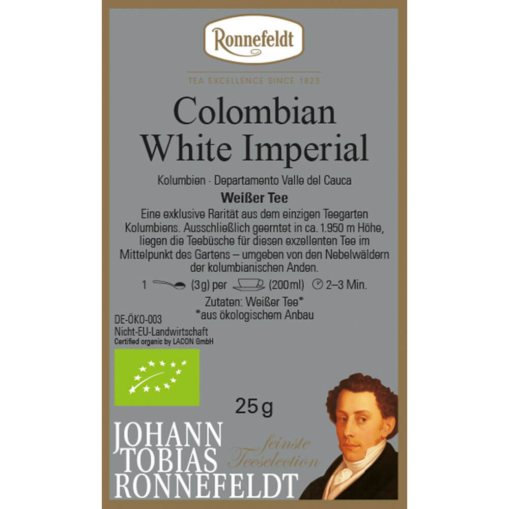 Ronnefeldt Weißer Tee Colombian White Imperial bio Etikett