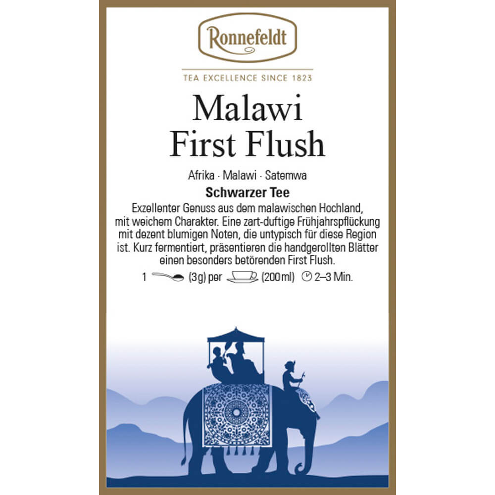 Schwarztee Malawi First Flush Etikett