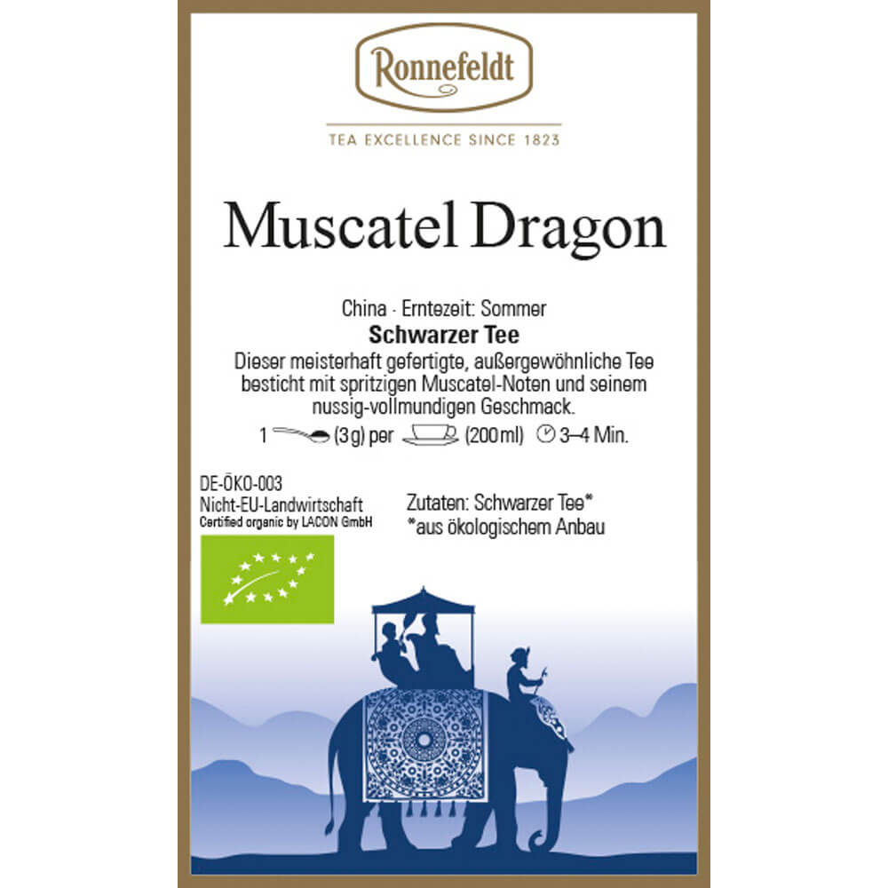 Schwarzer Tee China Muscatel Dragon bio Etikett