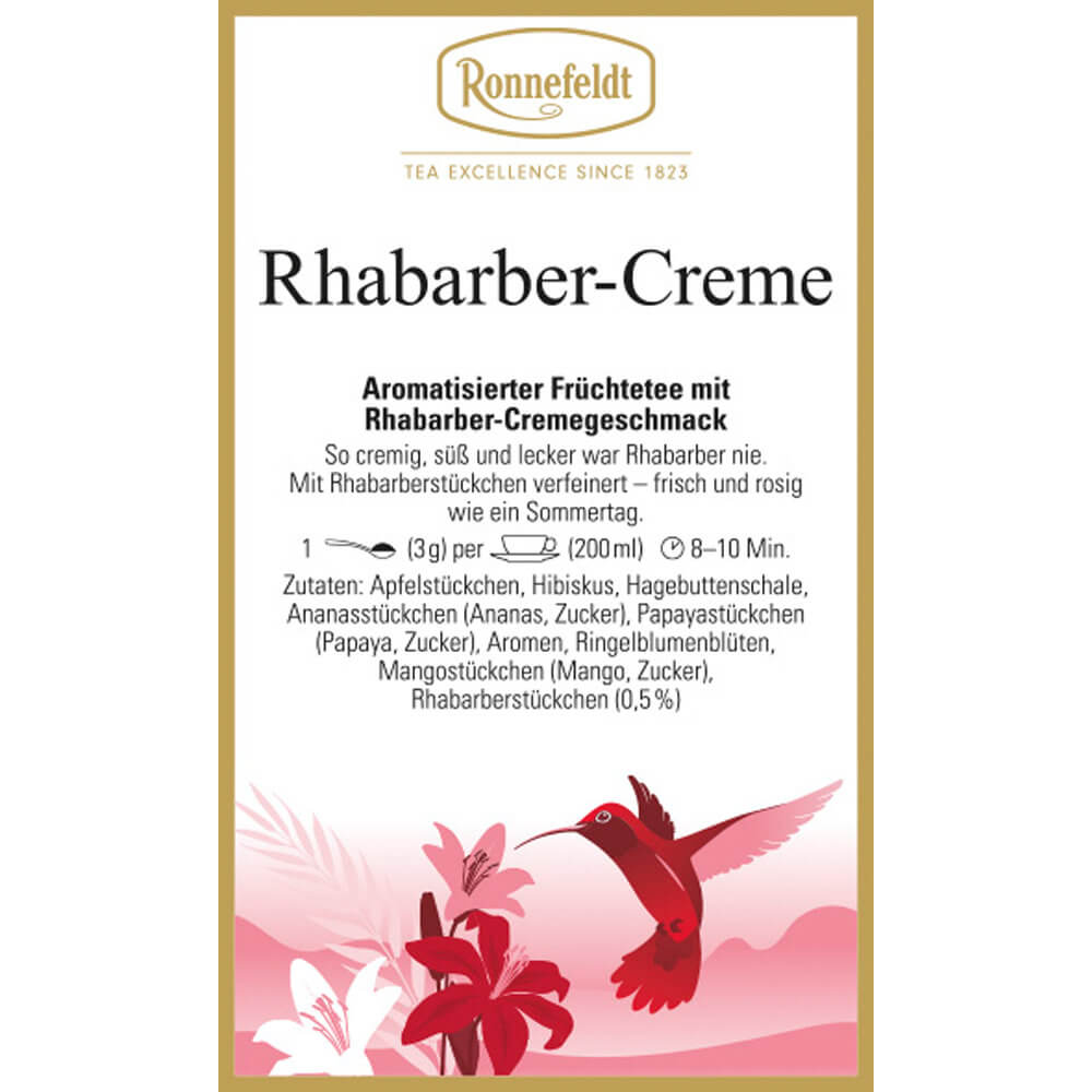 Früchtetee Rhabarber-Creme Etikett