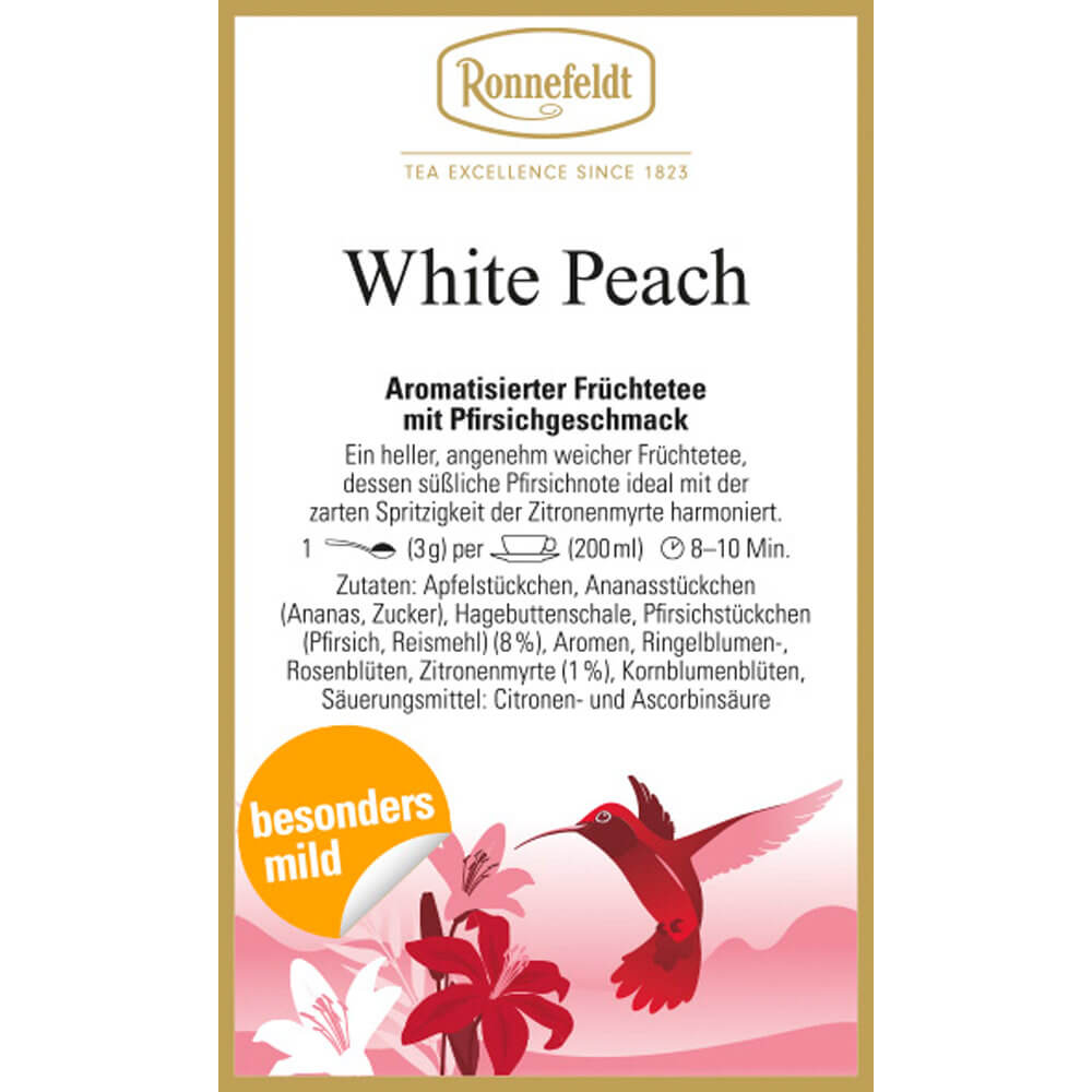 Milder Früchtetee White Peach Etikett
