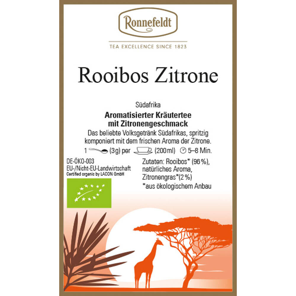 Rooibos Zitrone bio mit Zitronengras Etikett neu