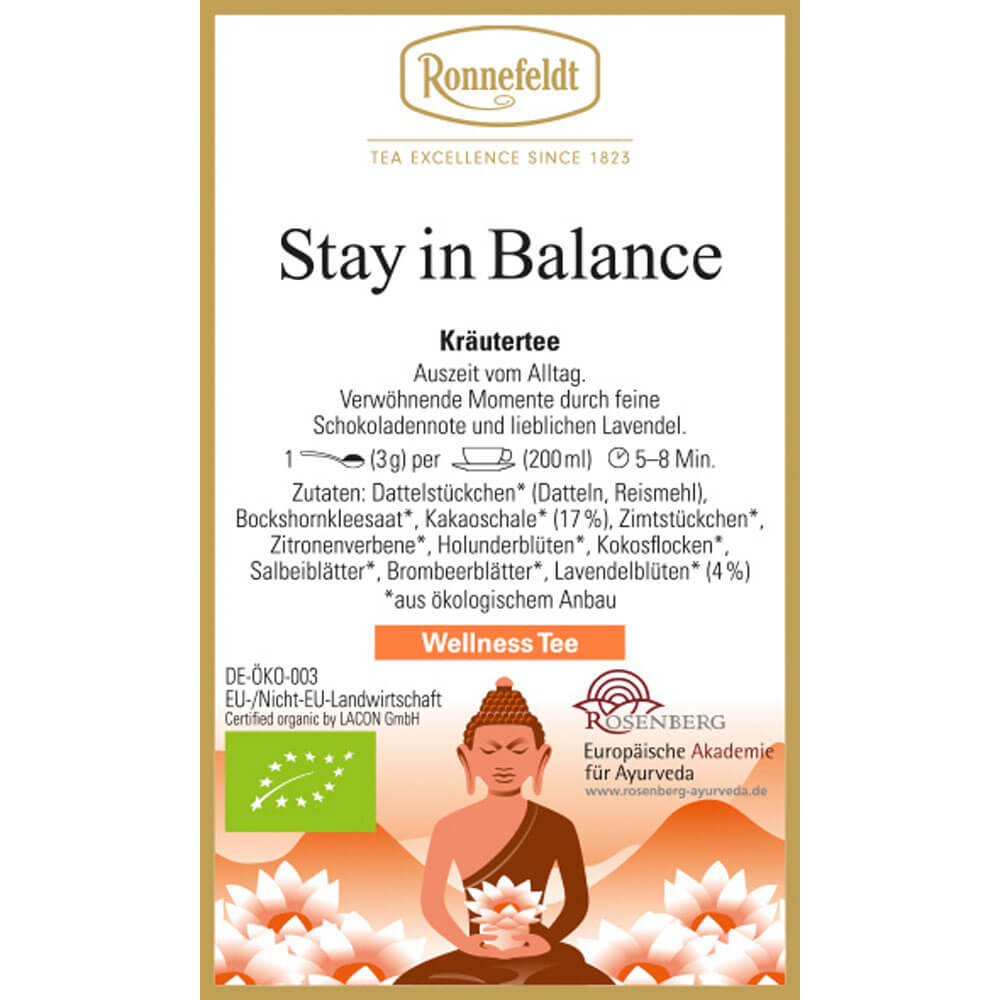 Ayurveda Tee Stay in Balance bio Etikett neu