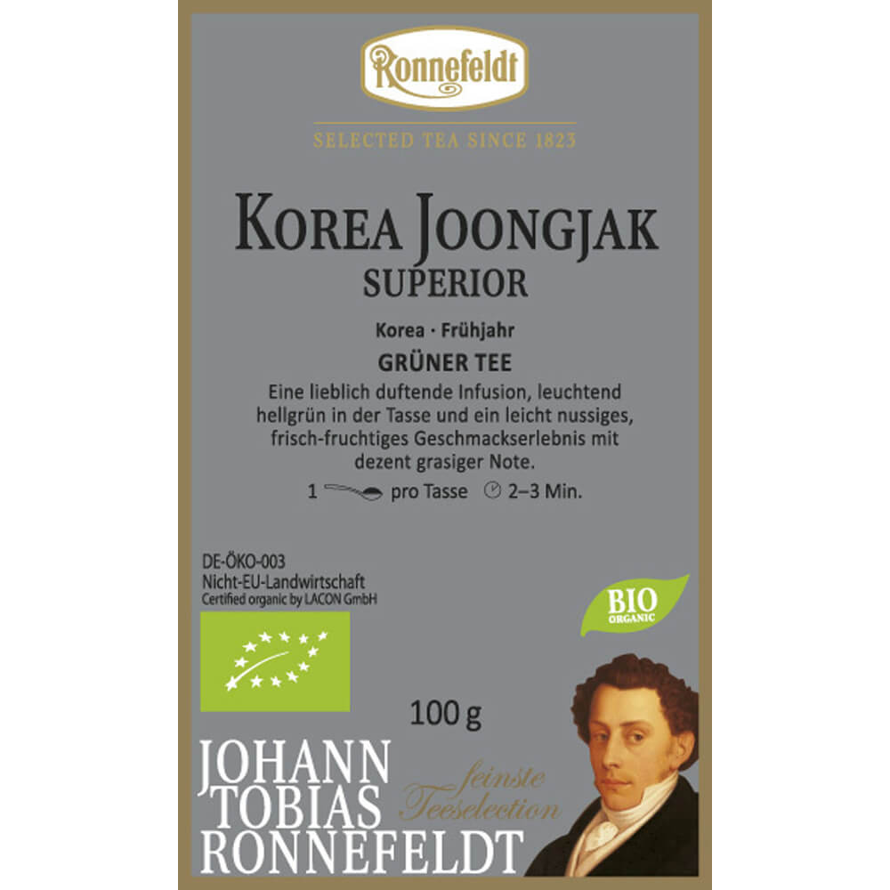 Ronnefeldt Grüntee Korea Joongjak Superior bio Etikett