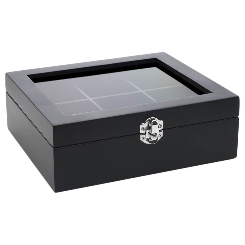 Teebeutel Box 6 Fächer schwarz mit Sichtfenster#box_bambus-schwarz