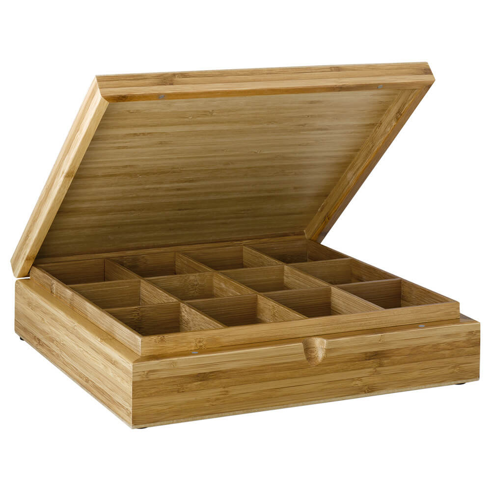 Teebeutel Kiste 12 Fächer offen#box_bambus-natur