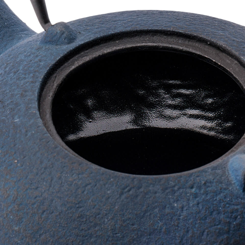 Teekanne Gusseisen Yantai blau mit Porzellandeckel Detail 3